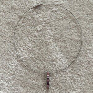 Silver Choker Style Necklace with Purple Crystals